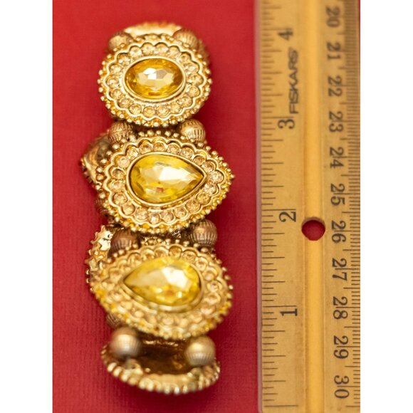 7 inch, Vintage Art Deco Gold Tone Teardrop Faux Gem Bracelet - F41 - Picture 3 of 3